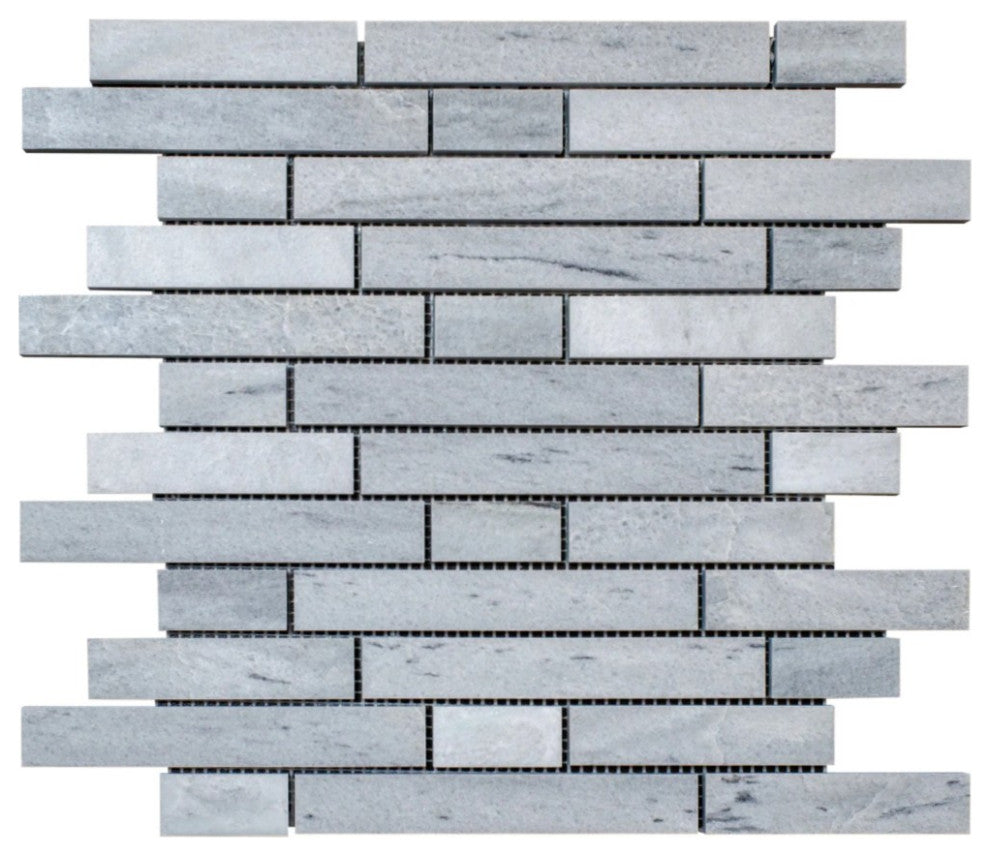 Solto White Marble Strip Liner on 12" x 12" Mesh Mosaic Tile (10 sqft per box)