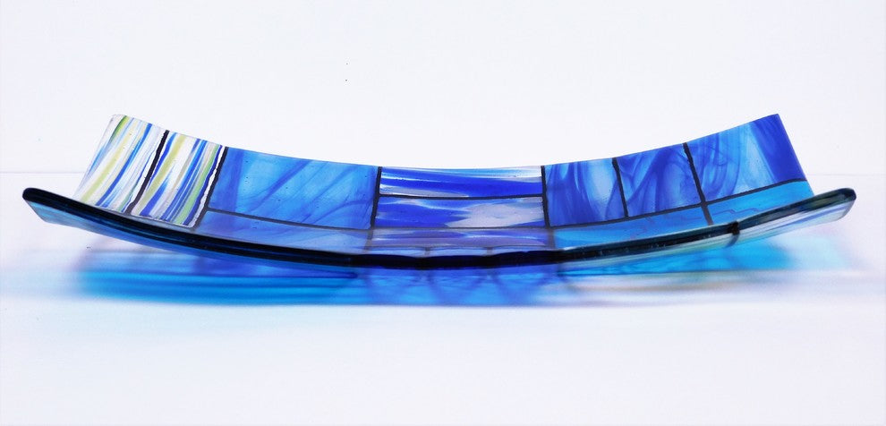 Decorative Fused Glass Plate "A Gentle Color Mix", Blue