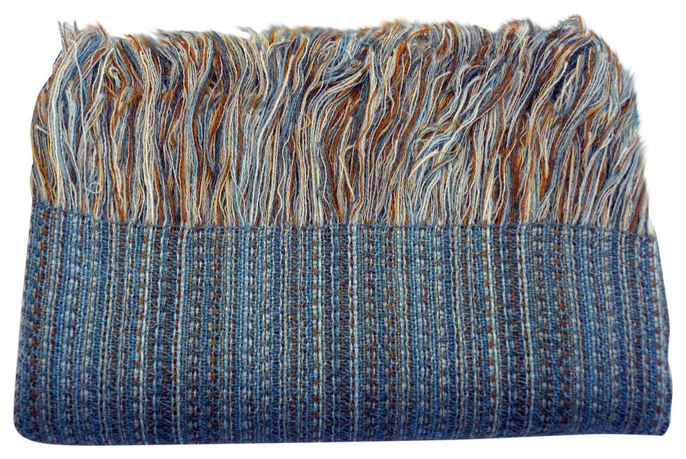 Alpaca and Wool Throw Blanket, Blue Accent