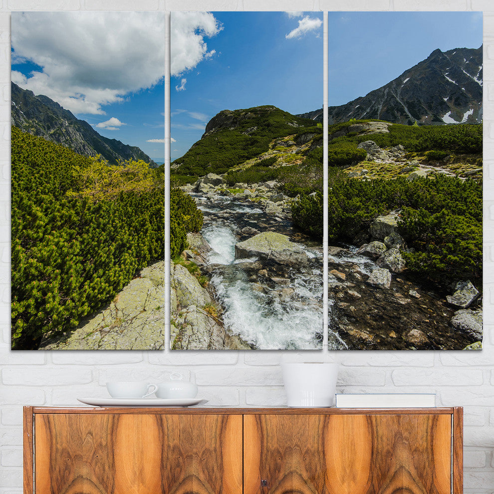 "Alpine Stream in High Mountains" Art Print Canvas, 3 Panels, 36"x28"