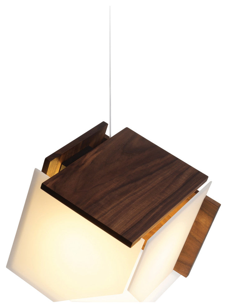 Mica L 1-Light Pendant, Dark Stained Walnut - Frosted Polymer, Incandescent