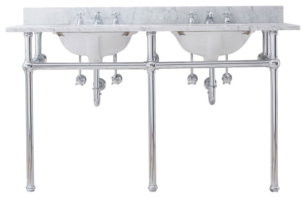 Embassy 60" Wide Double Wash Stand, P-Trap, Countertop With Basin, Faucet
