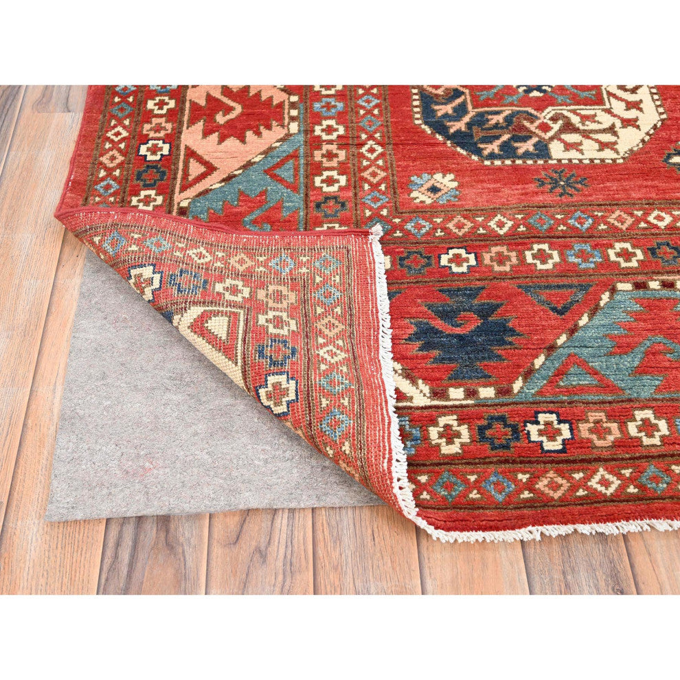 Ajax Red, Hand Knotted, Afghan Special Kazak Pure Wool Rug, 8'2"x9'10"