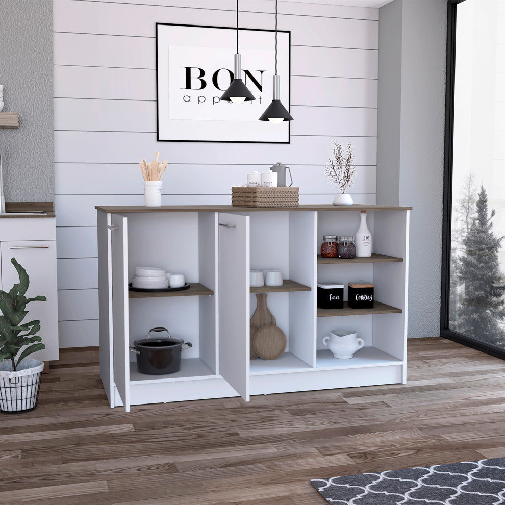 DEPOT E-SHOP Mars Kitchen Island, White/Dark Brown