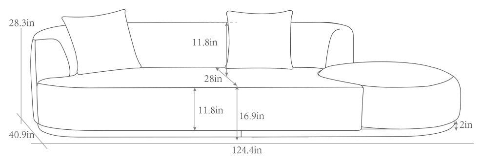 Pasargad Home Noho Amalfi Design Sofa With Swivel Ottoman and Pillows, Beige