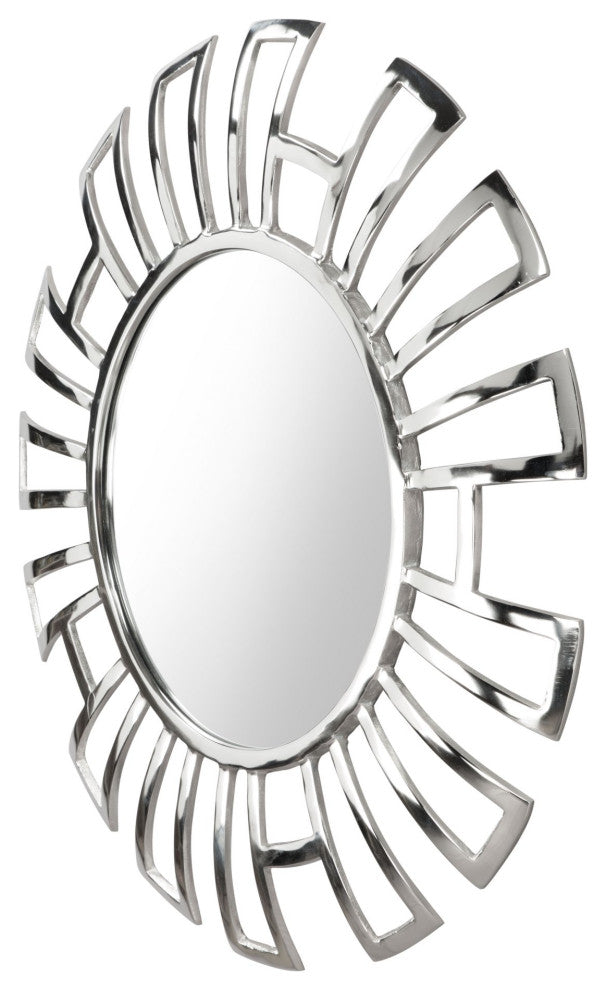 Frame Wall Mirror, Round, Aluminum, Metal, Silver, Bedroom Living