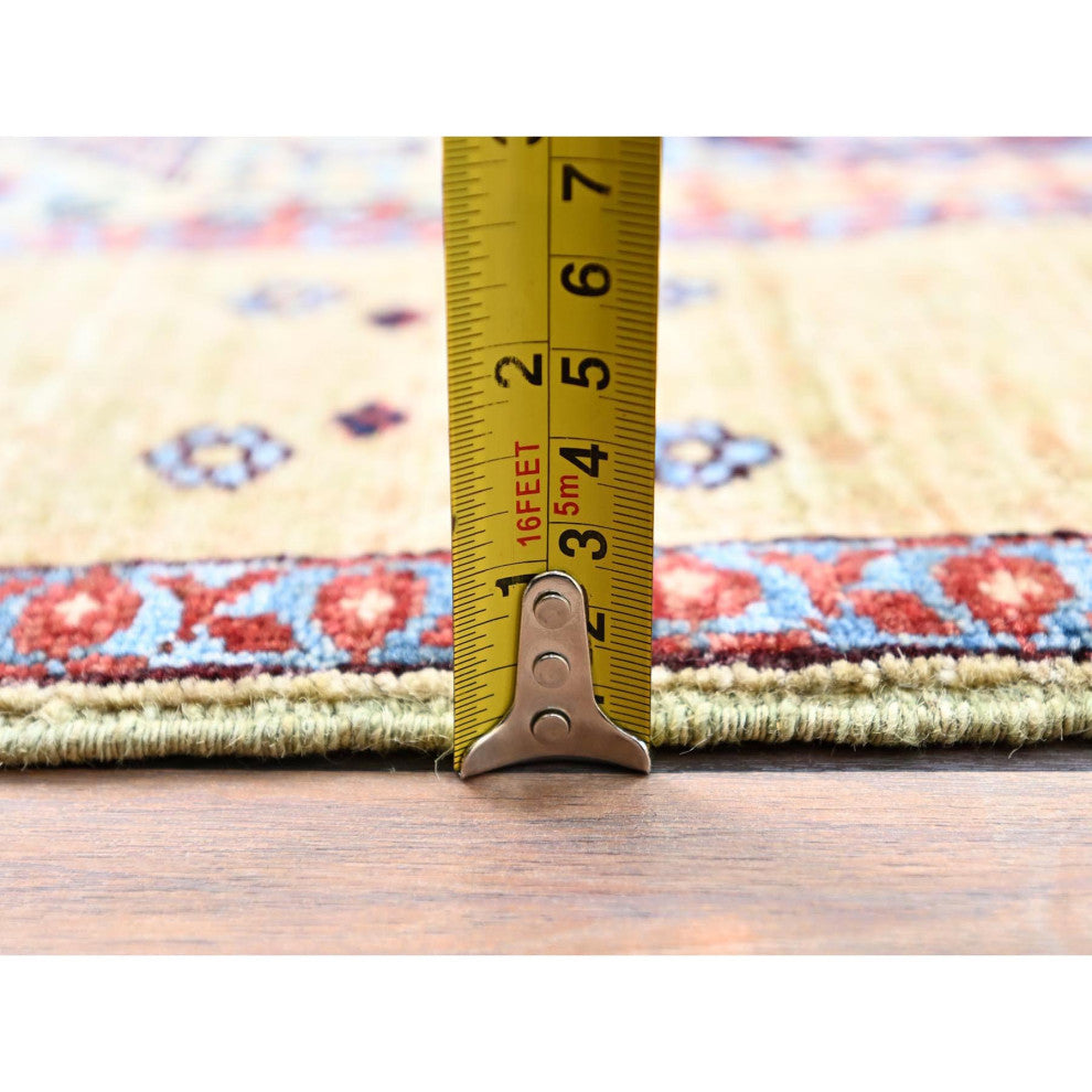 White, Hand Knotted, Natural Wool, Mamluk Design, Oriental Rug, 5'x7'