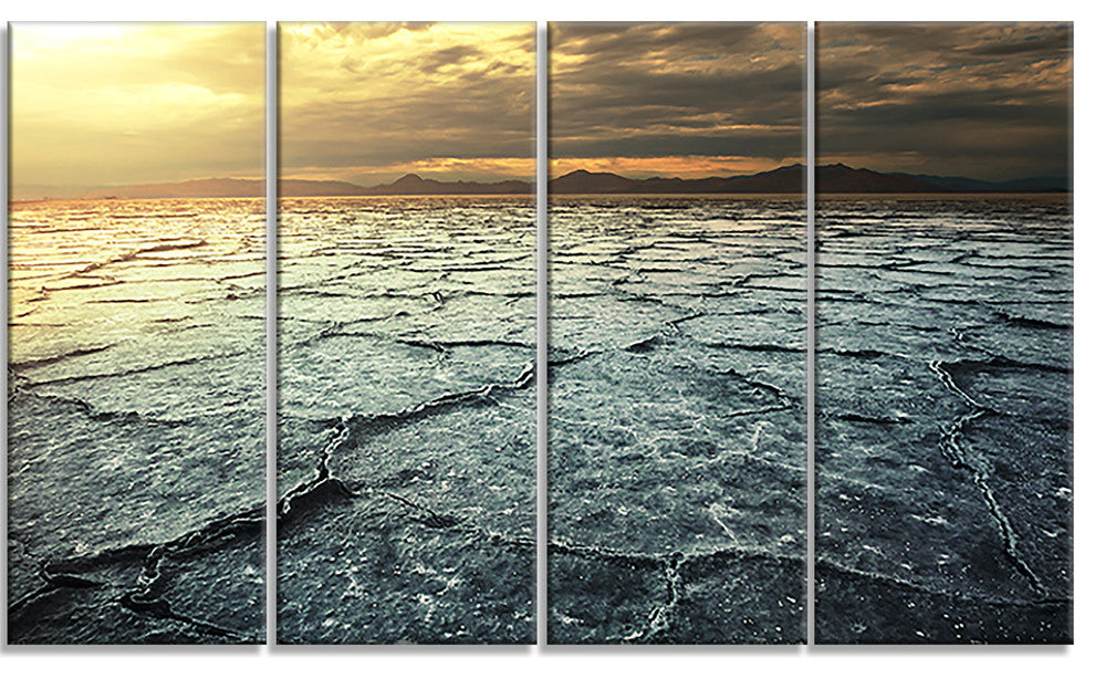 Dark Drought Land under Cloudy Sky, Landscape Wall Art Canvas, 48"x28", 4 Panels