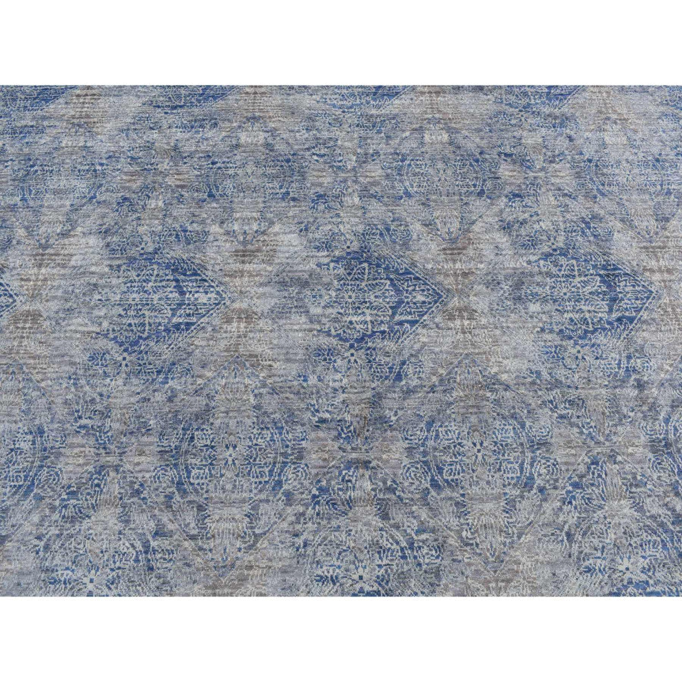 Wolf Gray, Broken Rosette Design, Wool and Silk, Hand Knotted Rug, 9'x12'