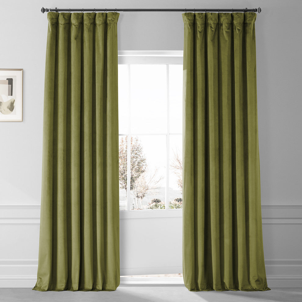 Signature Plush Velvet Blackout Curtain Single Panel, Jalapeno Green, 50wx96l
