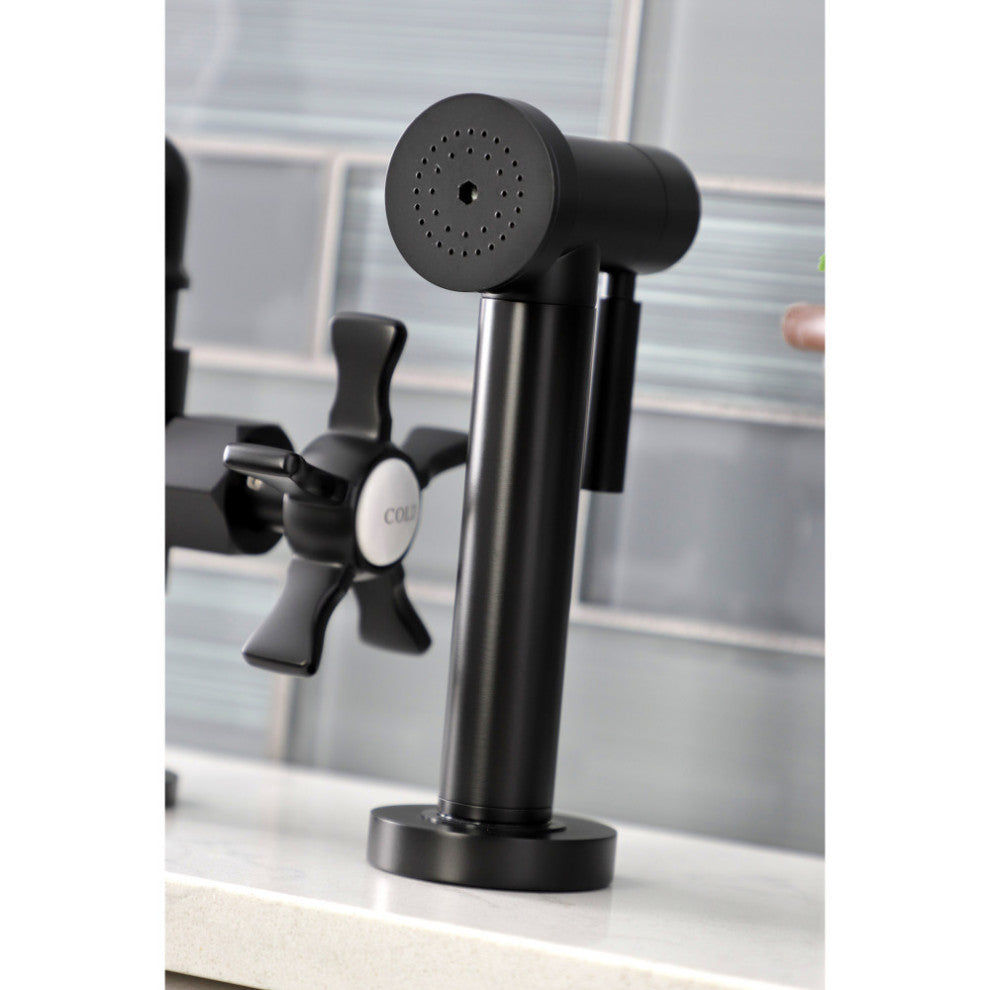 KS2330NX Bridge Kitchen Faucet With Brass Sprayer, Matte Black