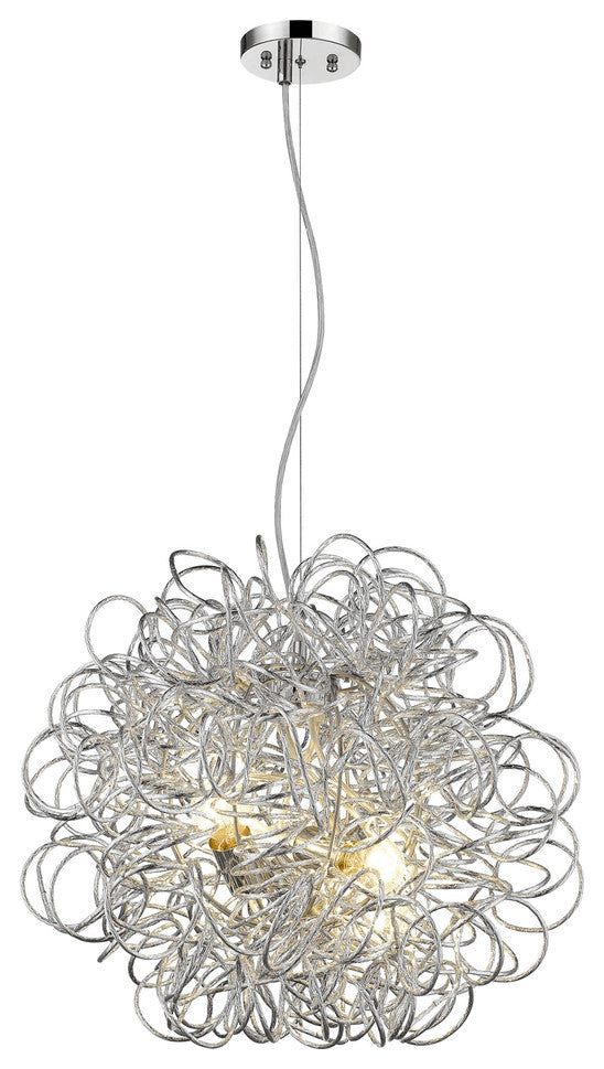 Mingle 4-Light Polished Chrome Pendant With Faceted Chrome Aluminum Wire Shade