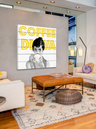 "Coffee Diva" Painting Print on White Wood