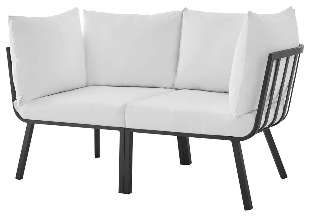 Lounge Loveseat Sofa, Aluminum, Metal, Gray White, Modern, Outdoor Patio
