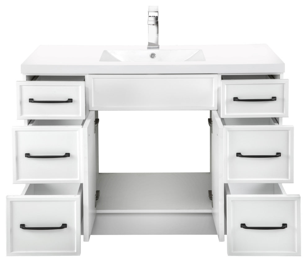 Manhattan Vanity, 1-Door 3-Drawer, White, 48", Single Bowl
