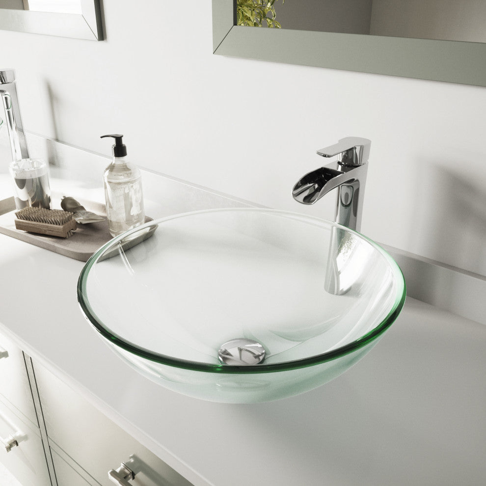 Giovanni 17"L x 17"W Glass Vessel Sink and Niko 11"H Faucet Set