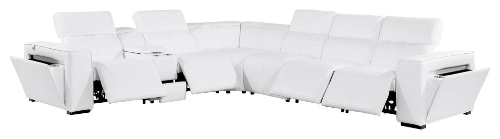 Niccolo Italian Leather 7-Piece L-Shaped Power Reclining Sectional, White
