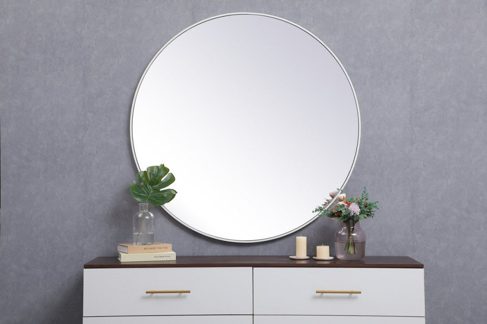 Elegant MR4845WH Metal Frame Round Mirror 45", White