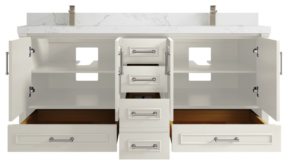 Aberdeen 72" Double Sink Bath Vanity, Alabaster 2" Calacatta Nuvo