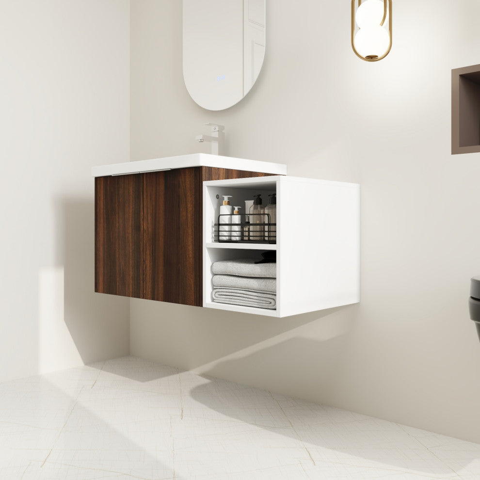 BNK Wall-Mounted Bathroom Cabinet Set with Soft-Close Doors, California Walnut, 36inch