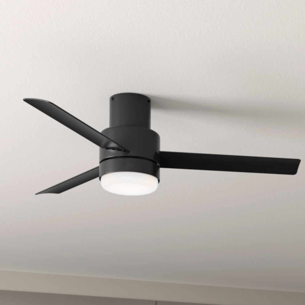 Hunter 52" Gilmour Matte Black Low Profile Damp Rated Ceiling Fan With LED Light