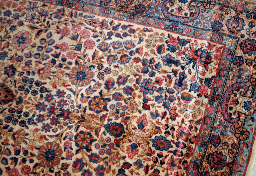 Handmade antique Persian Kerman rug 4.2' x 6.9' (128cm x 210cm) 1920s