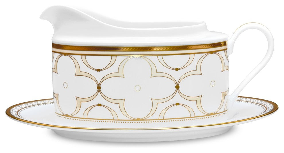 Noritake Trefolio Gold Gravy Boat and Stand
