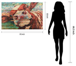 "Curious Cow" Wall Art Digital Print on Solid Wood, 45"x1.5"x30"