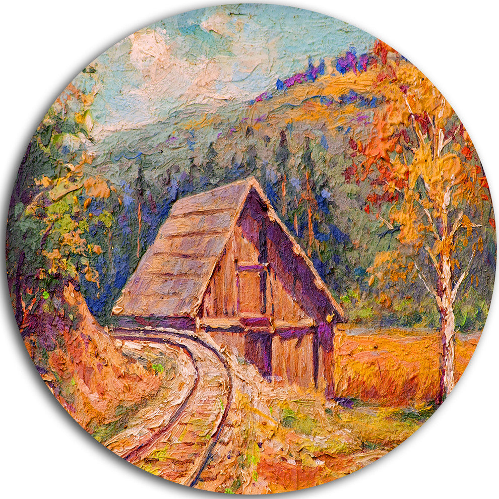 Railway Track In Village, Landscape Round Wall Art, 36"