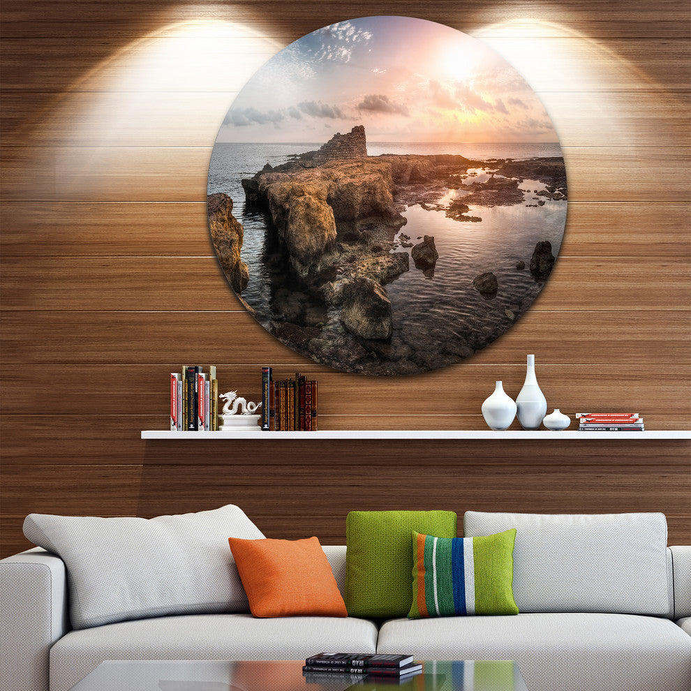 Sunset Over Rocky African Coast, Beach Round Wall Art, 23"