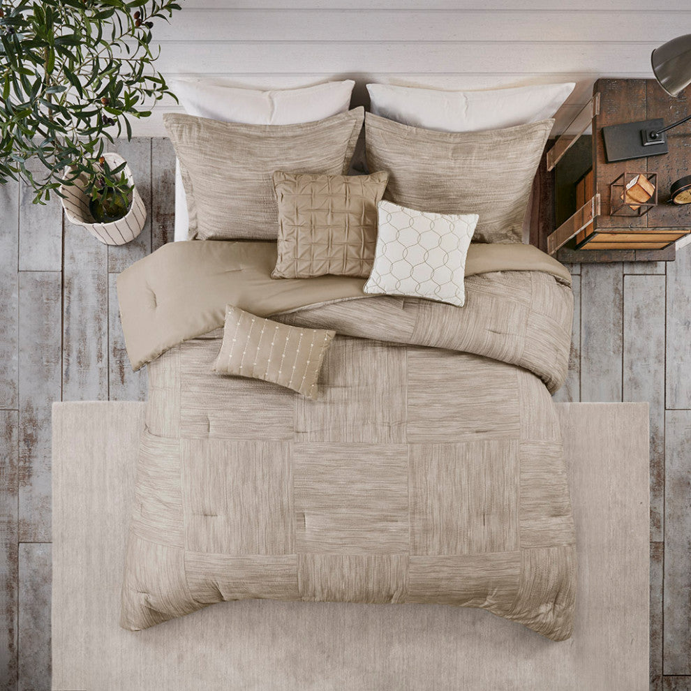 Madison Park Walter 7 Piece Printed Seersucker Comforter Set, Taupe