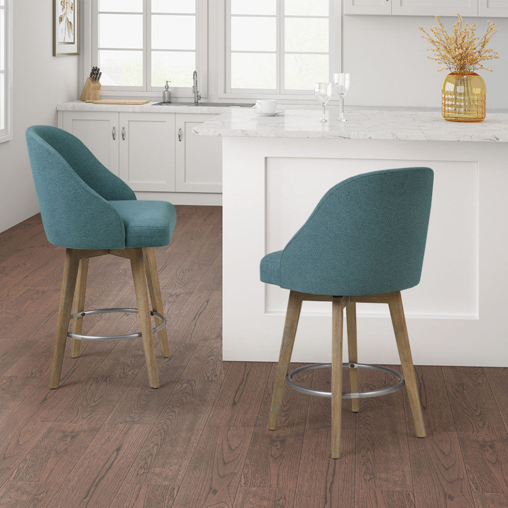 Madison Park Pearce Swivel Upholstered Counter Stool, Teal, 30" Bar Stool