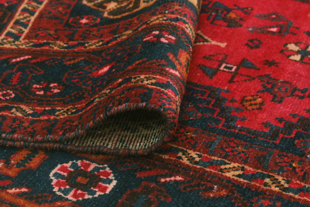 Fine Vintage Distressed Malaya Red/Navy Rug, 6'9 x 10'3