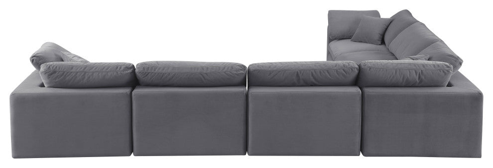Comfy Upholstered L-Shaped Modular Sectional, Grey, 6-Piece: 3 Armless Chair, 3 Corner Chair, Velvet