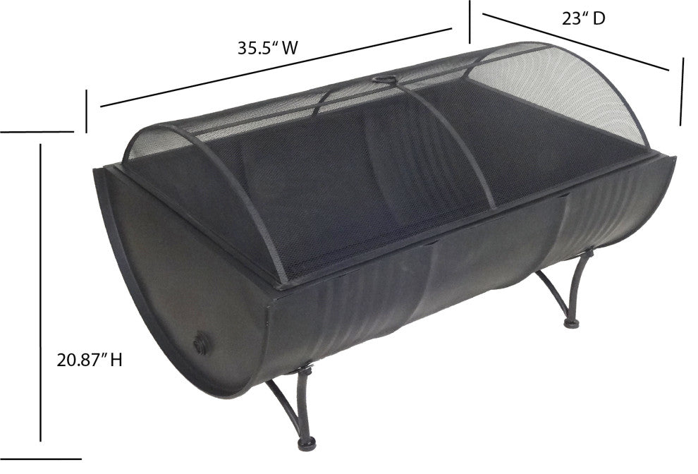 35" Rectangular Outdoor Metal Woodburning Barrel Firepit