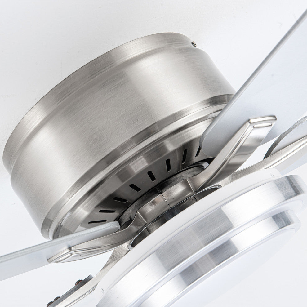 52-inch Modern Satin Nikel Flush Mount Ceiling Fan with Light