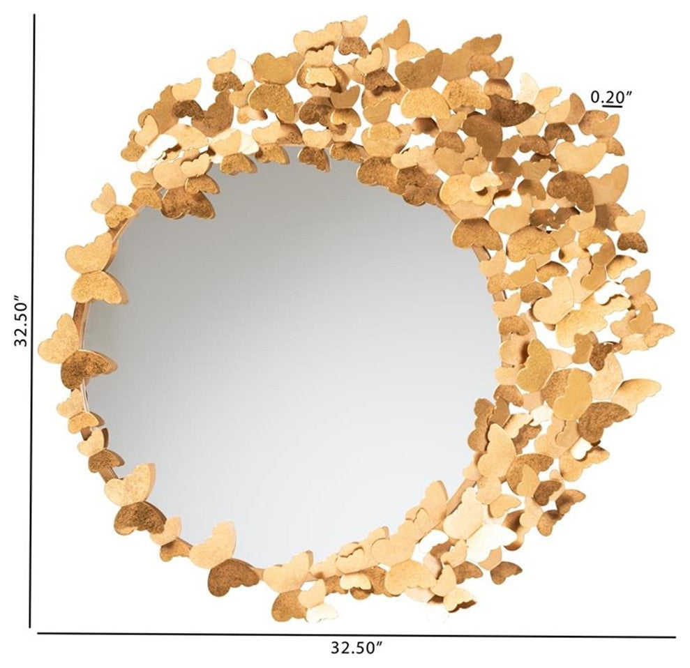Tauriel Modern Glam and Luxe Antique Goldleaf Metal Butterfly Accent Wall Mirror