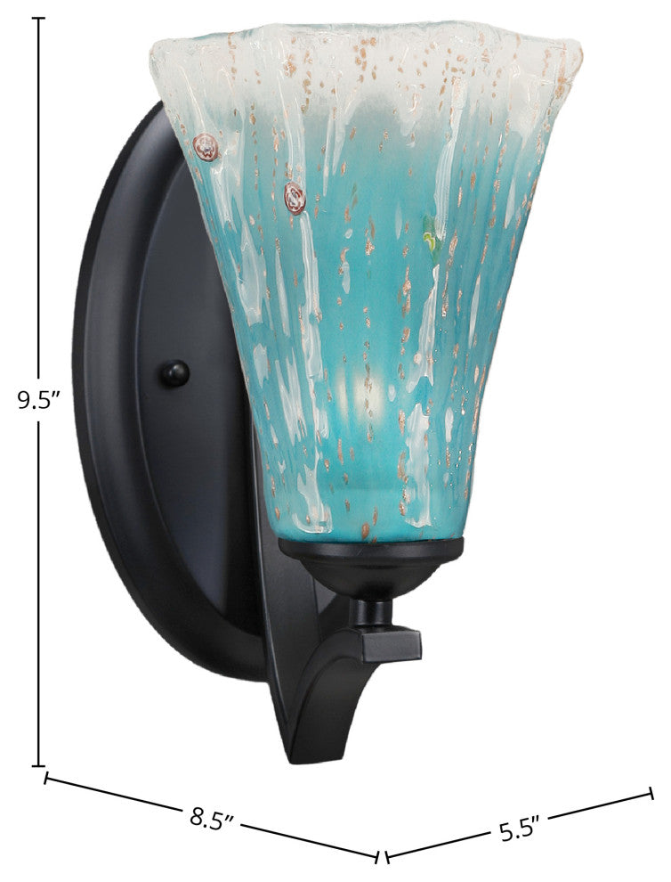 Zilo Wall Sconce, Matte Black, 5.5" Teal Crystal Glass
