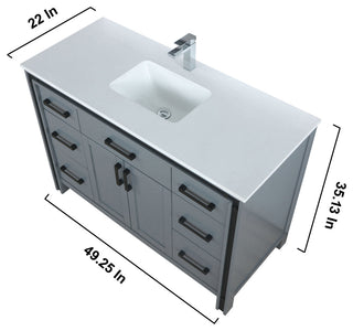 Ziva 48 Dark Grey SG Vanity, Cultured Marble Top, Square Sink, 34 Mirror, Faucet