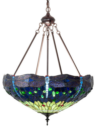 Meyda Lighting 232781 22" Wide Tiffany Hanginghead Dragonfly Inverted Pendant