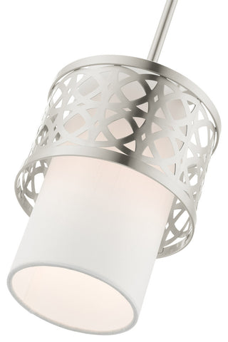 Brushed Nickel Fretwork, Ornamental, Transitional, Sophisticated Mini Pendant