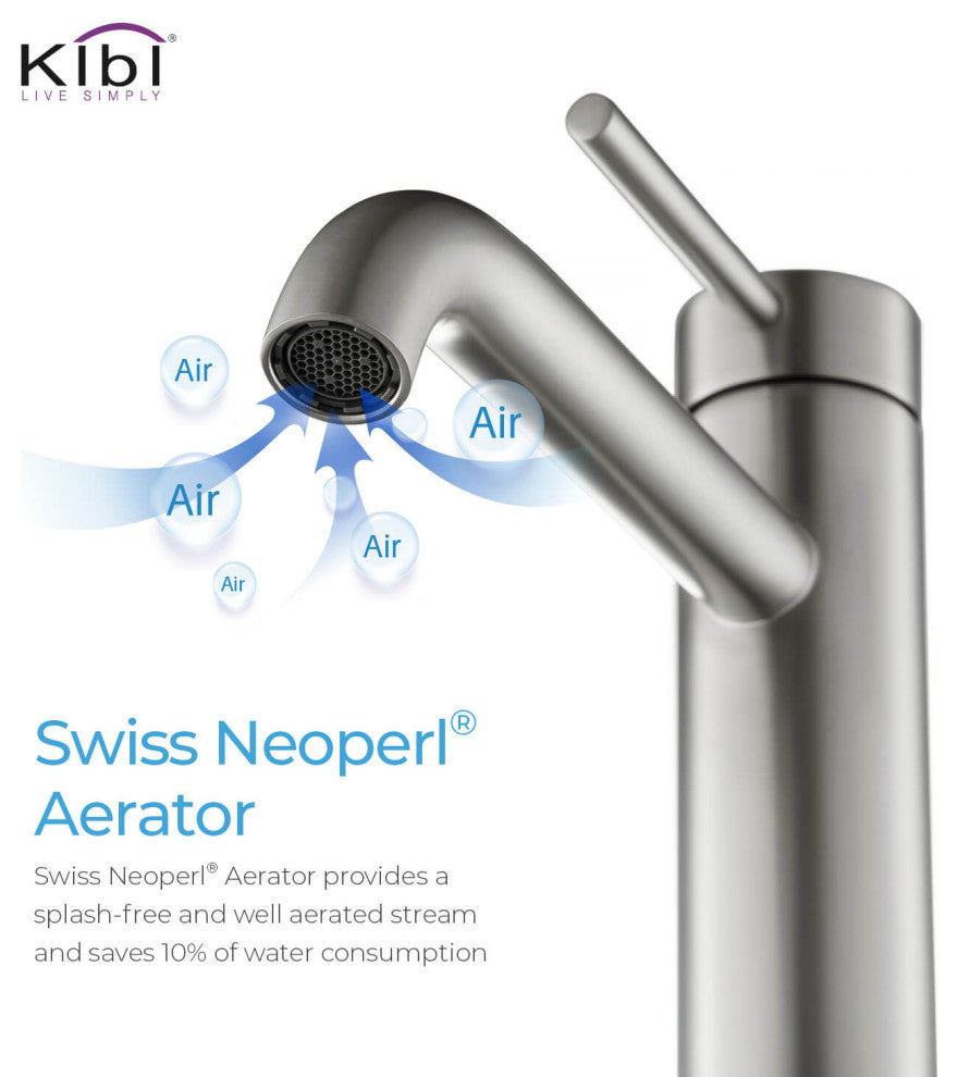 Circular Brass Single Handle Bathroom Faucet KBF1009, Brush Nickel, With Drain