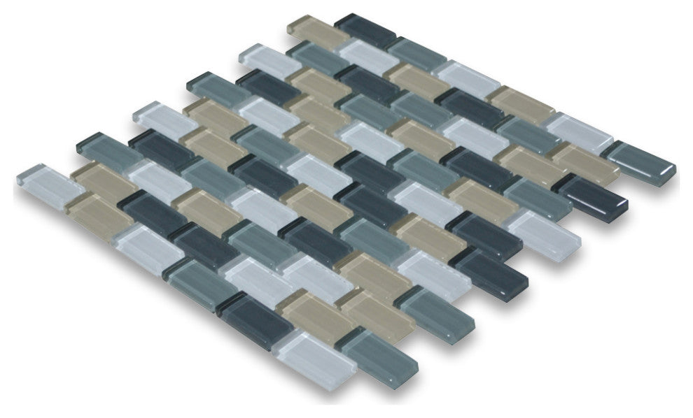 Glass Mosaic Tile Gray Blue Grey Beige Bluish White Glass Backsplash, 1 sheet
