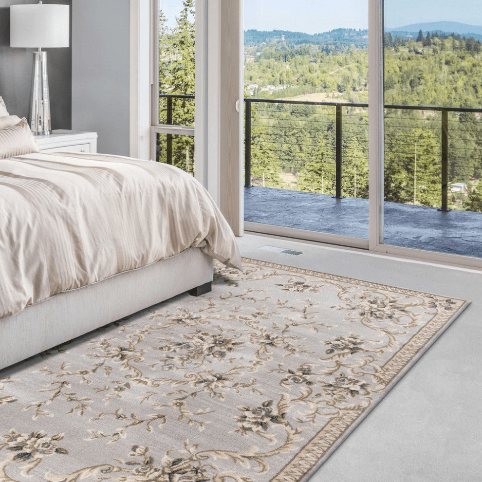 8'X10' Light Grey Floral Indoor Area Rug