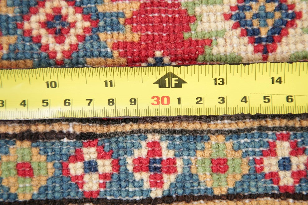 Traditional Hand-Knotted Pakistani Kazak Oriental Area Rug, Beige, 5'1"X3'3"