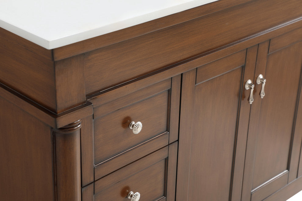 48" Single Bathroom Vanity, Walnut With Ivory White Engineered Marble