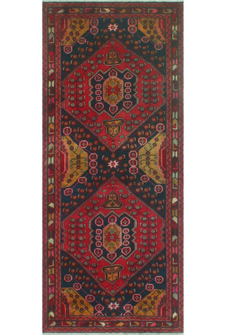 Fine Vintage Distressed Melek Red/Navy Runner, 4'3x9'11