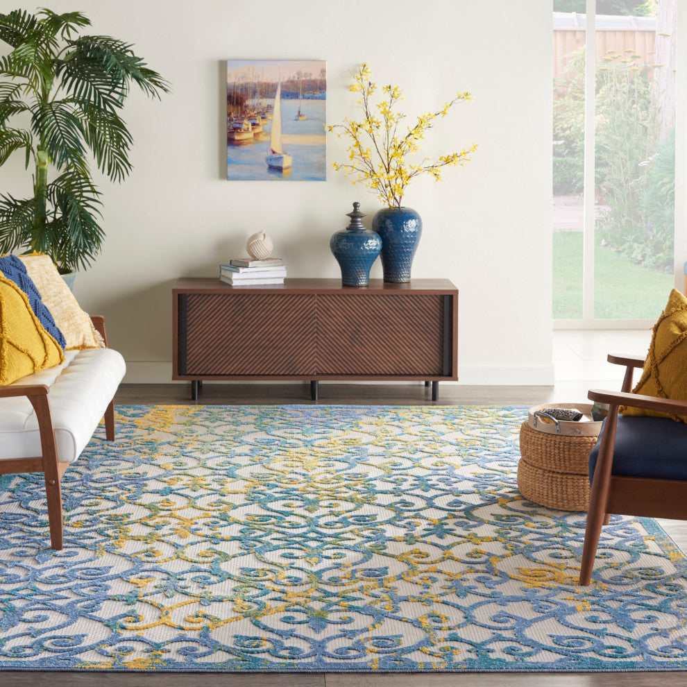 Nourison Aloha 9' x 12' Ivory Blue Contemporary Area Rug
