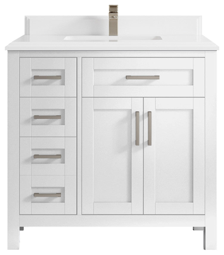 Cambridge 36 Center Sink Bath Vanity in White 1.5" White Quartz