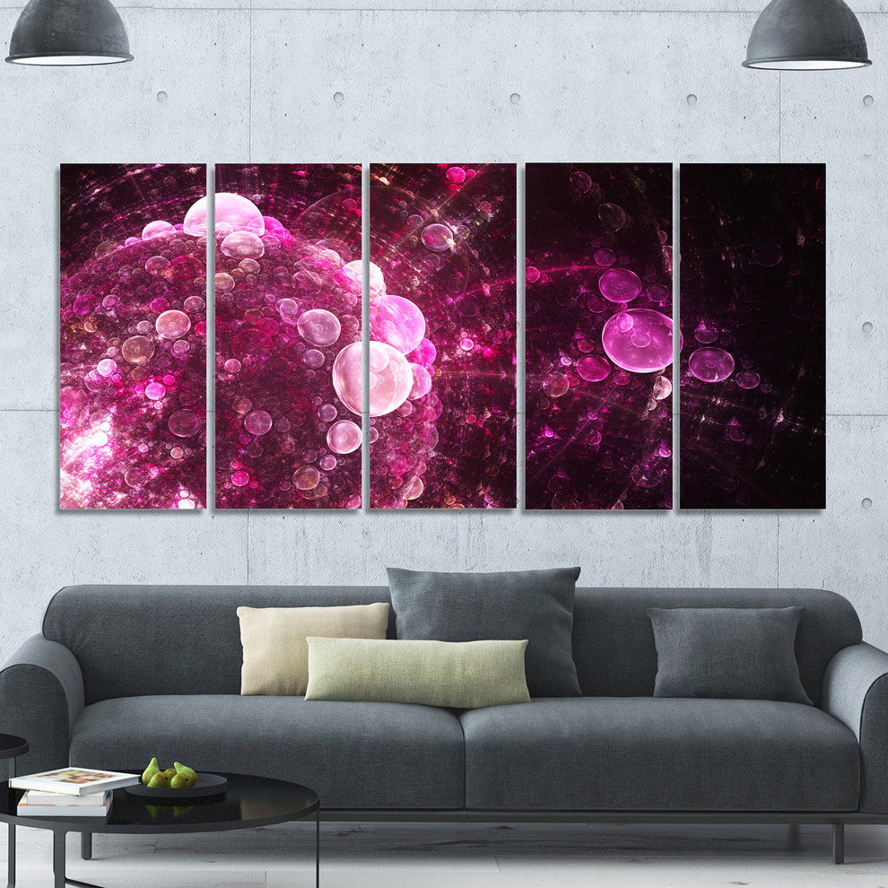 Pink on Black World Bubbles, Floral Canvas Art Print, 60"x28", 5 Panels